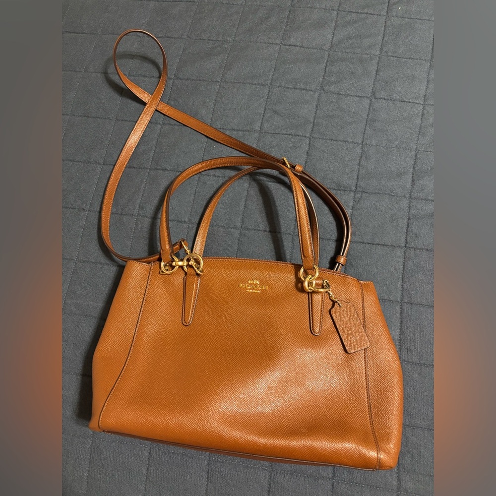 Coach Pebble Leather Satchel in Cognac Brown with Gold Hardware